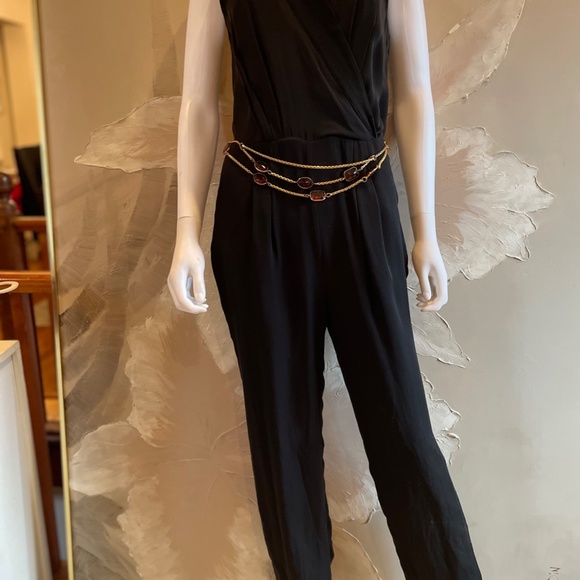 Bebe Black Jumpsuit w/pockets Pleated Tapered 💋💋 Size Small Criss Cross chest - Picture 3 of 7